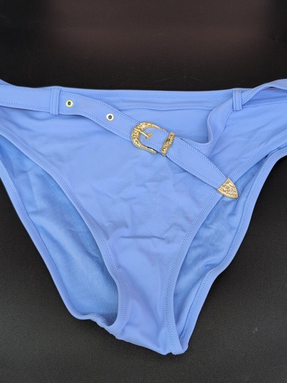 Victoria Secret Pink Swim High Rise Buckle Cheeky Bikini Bottom M Seascape Blue
